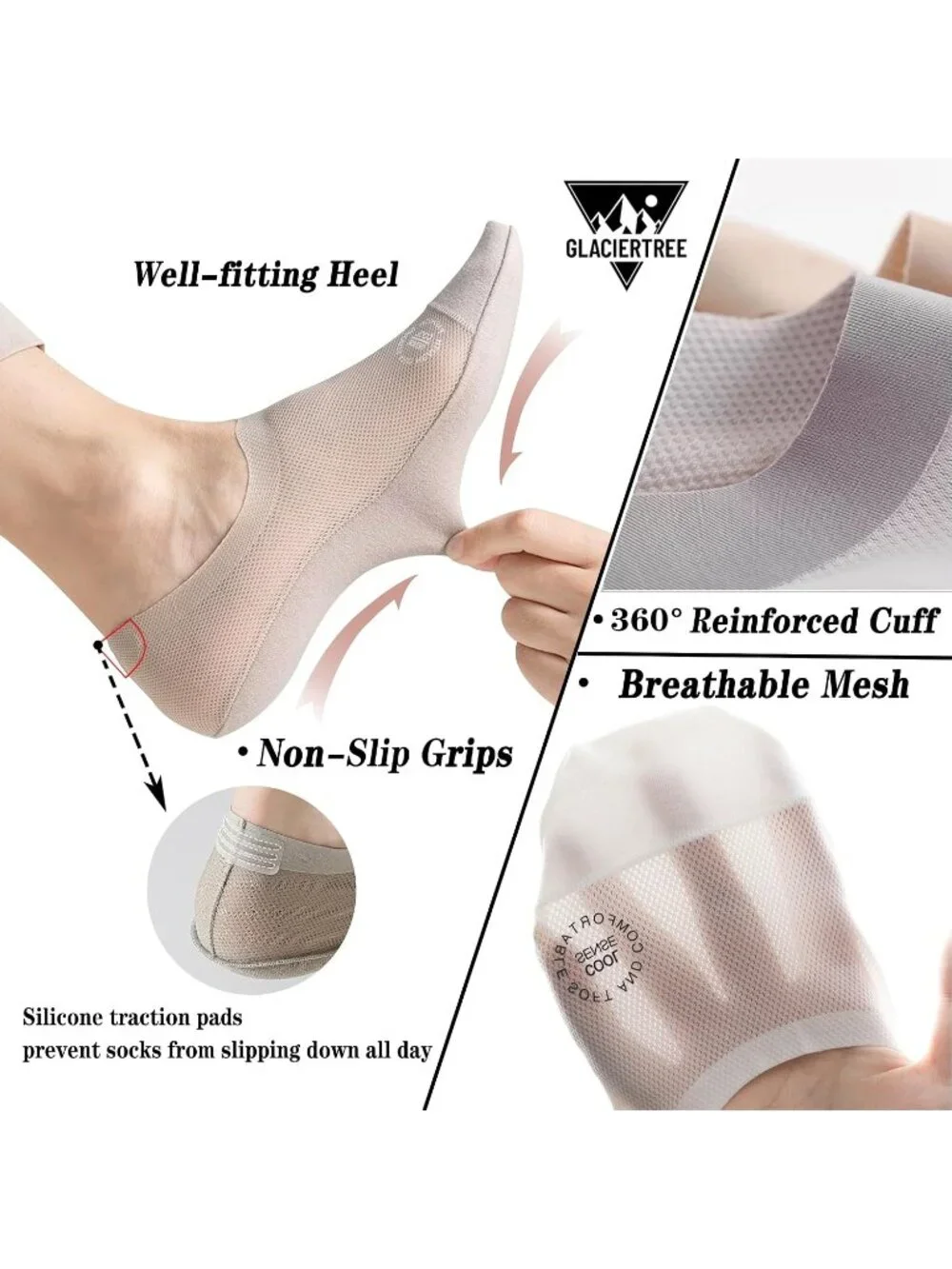 🧦Women's Black Nude 6 Pairs No Show Socks Slip Liner Breathable Invisible Socks